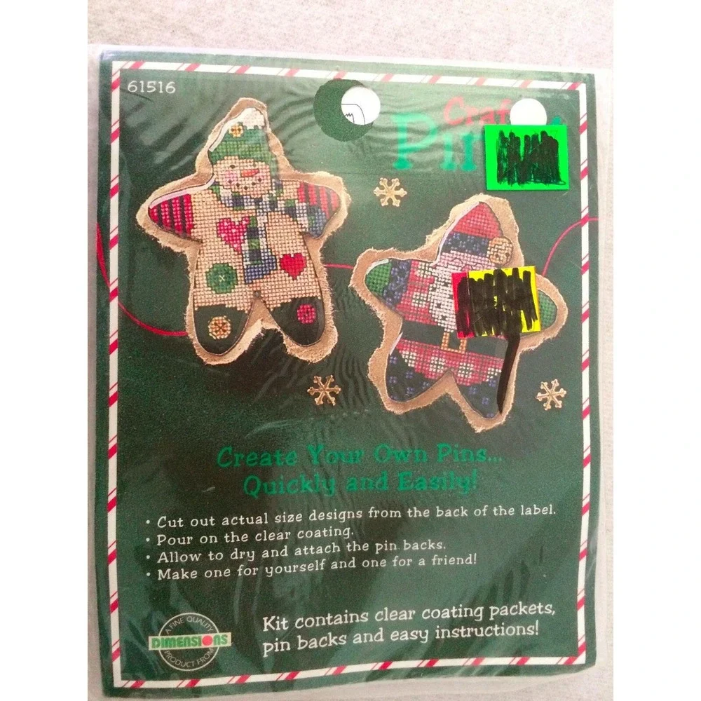 Dimensions Craft Pins Lot of 2 61515‎ & 61516 Santa Stocking Snowman New Sealed